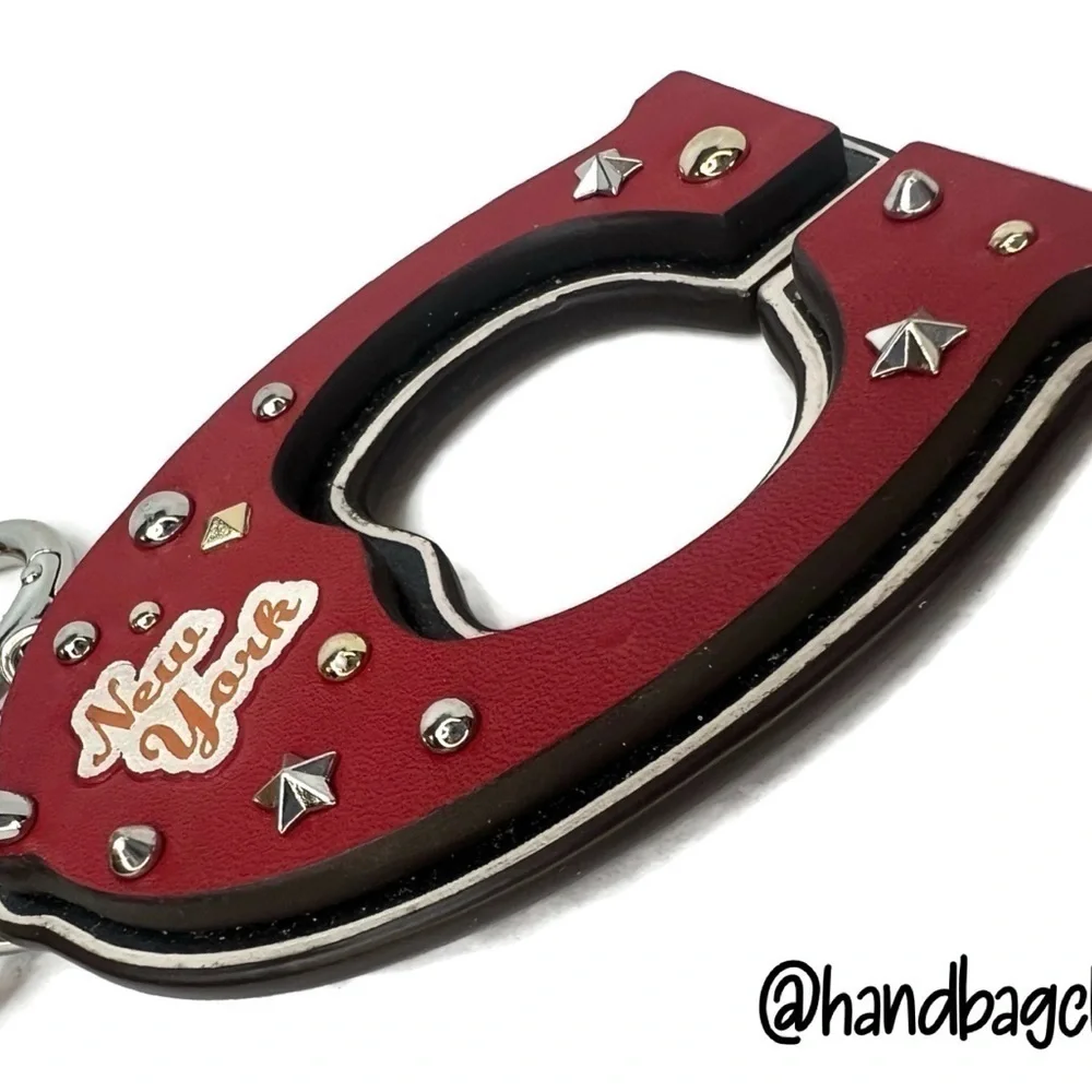 COACH VARSITY C BAG CHARM (F23585) SILVER/TRUE RIVETED RED KEY CHAIN KEYCHAIN